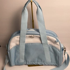 Diaper Bag Crossbody Tote Purse Shoulder Strap Changing Pad Blue & White Pockets - Picture 1 of 12