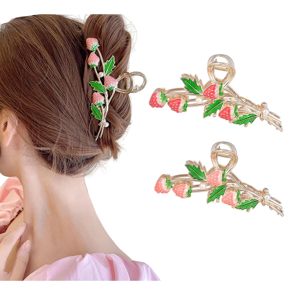 Заколка для волос 2 шт. милая клубничная металлическая заколка для волос крепкая нескользящая заколка для волос челюсти - Изображение 1 из 4