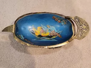 Vintage ISRAEL Judaica Fruit Center Bowl Blue Patina Brass Oval Shape 1950s - Picture 1 of 12