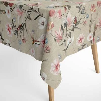 Jacquard Tischdecke beschichtete Baumwolle ANNA Colibri Blüten eckig rund oval - Bild 1 von 4