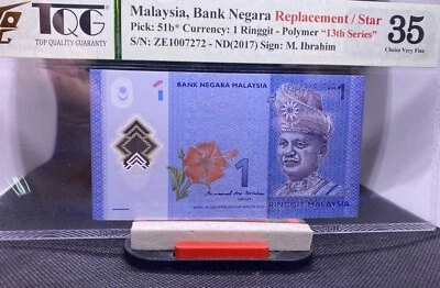 MALAYSIA 2017 RM1 RINGGIT ZE1007272 REPLACEMENT NOTES. - Image 1 of 4