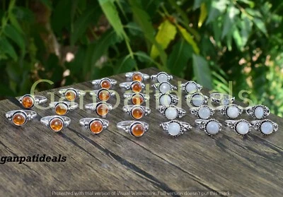 Lote al por mayor de anillos de moda de ámbar báltico y piedra lunar joyas enchapadas en plata 925 Foto 1 de 4