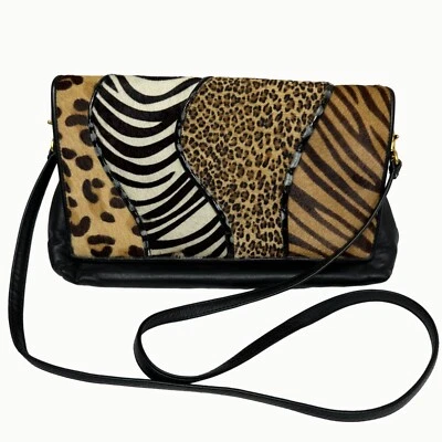 Bandolera Paul Joseph pelo de becerro estampado animal retazos cuero correa ajustable Foto 1 de 4