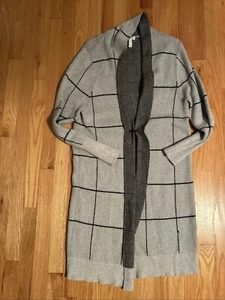 Leith Grey with dark grey check Open Front Long Cardigan SIZE Medium - Picture 1 of 7