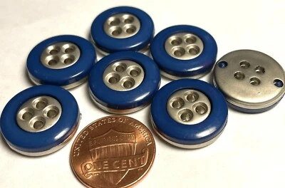 7 Thick Deep Blue Silver Tone Plastic Metallized Back Buttons 18mm 11/16" 12731 - Image 1 of 3