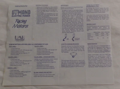 Vintage United Model Products instructions for Diamond Electric Power Racing Mot - Image 1 of 2