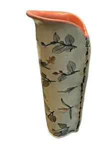Studiokeramik eingeklemmte Zylinder Vase Blätter Floral 10" - Bild 1 von 6