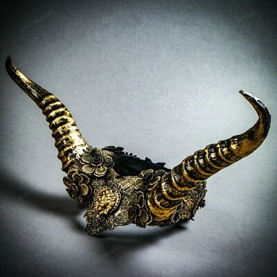 Diadema con cordones dorados negros flores criatura mística astas demonios diablo Foto 1 de 4