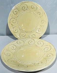 Lote de 2 ~ Platos de gres Majoliche Jessica Yel Embossados de 11 1/2"" Hechos en Italia - Imagen 1 de 9