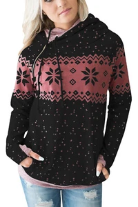 SWEATSHIRT Size "S (4-6)" Ladies Black Double Hood Snowfall Print Sweatshirt - Picture 1 of 2
