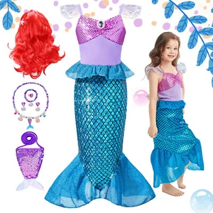 Kids Girls Fancy Dress Up Princess The Little Mermaid Cosplay Party Costume Gift - Picture 1 of 12