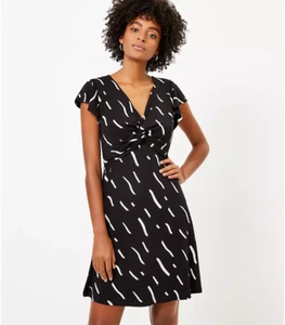 NWT Loft Brushstroke Knotted Black w White Swing Dress Women's Small - Picture 1 of 7