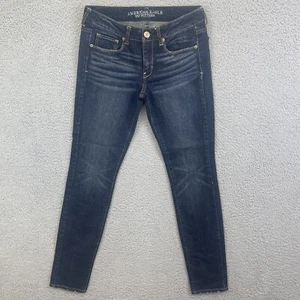 American Eagle Jeans Womens Sz 6 Long Skinny Low Rise Dark Wash Stretch 31.5" L - Picture 1 of 10