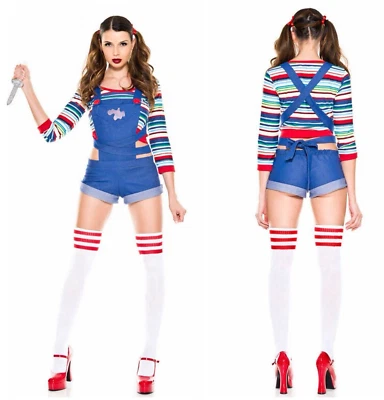 New Music Legs Nightmare Killer Doll  Chucky Costume Overall Halloween M/L - Image 1 of 4