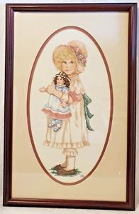 Counted Cross Stitch Jan Higara Framed Picture Girl And Doll Ready To Hang - Picture 1 of 24