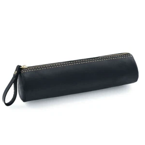 Black Pen Case Zipper Leather Pencil Stationery Stationery Storage Bag Pouch - Picture 1 of 4