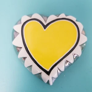 Vintage Handmade Ceramic Belt Buckle Enamel Yellow Heart Western 40mm Craft - Bild 1 von 9