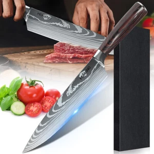 8'' Chef's Knife Japanese Damascus Stainless Steel Kitchen Knife Cleaver w/ Box - Picture 1 of 13