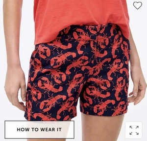 NEW NWT J CREW J.Crew Cotton Twill Lobster Print Chino Shorts Orange Navy Sz 2 - Picture 1 of 11
