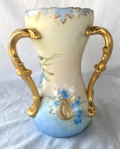 7" Antique T&V Limoges France Hand Painted 3 Handled Loving Cup Circa 1910 Gold - Picture 1 of 5