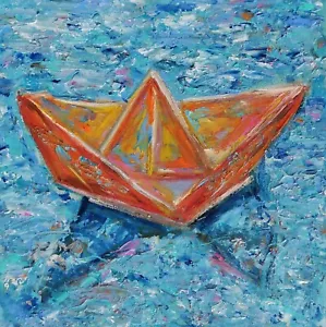 Oil Painting Sailing Boat Original Marine Sailboat Shore Coastal Small Wall Art - Picture 1 of 6
