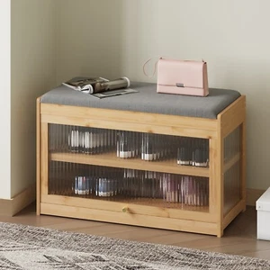 Schuhschrank Schuhregal mit Klappen Schuhkipper Schuhablage Bambus Sitzbank - Bild 1 von 8