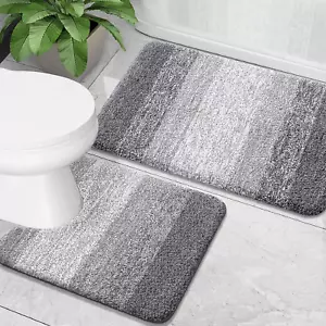 Luxury Bathroom Rug Set 2 Piece, Soft Absorbent Microfiber Bath Rugs and U-Shape - Picture 1 of 12