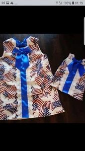 Girls American Dress Matching Doll Dress One Of A Kind Handmade Party Christmas - Picture 1 of 3