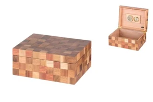 ANGELO CHECKERED MATTED WOOD CIGAR HUMIDOR ** NEW ** H 4.65 × W 10.63 × D 8.27" - Picture 1 of 1