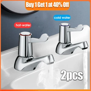 1 Pair Chrome Lever Basin Taps Bathroom Sink Taps for Basin Hot and Cold Water - Picture 1 of 13