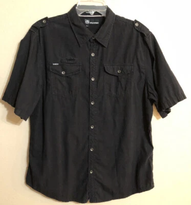 OCEAN CURRENT Men’s L Black Cotton Short Sleeve Button Shirt Pockets Sea Melody - Image 1 of 4