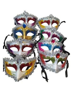 8 Colorful Glittered White Silver Gold Masks Mardi Gras Masquerade Lot - Image 1 of 4
