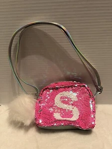 Justice Colorful Sequin Adjustable Strap Fur Fob Adjustable Strap "S" Purse EUC - Picture 1 of 6