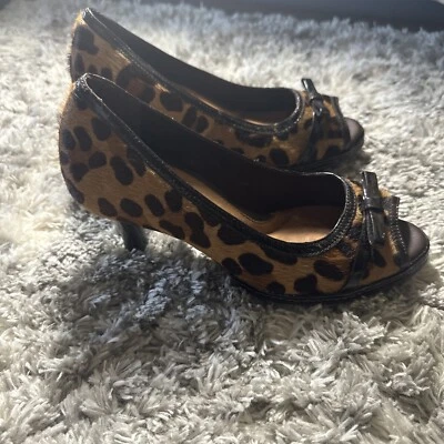 Nurture Heels Pumps Women’s Size 6 Animal Print Peep Toe Calf Hair Leather Shoes - Image 1 of 4