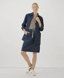 Falda de sarga de algodón orgánico Pact M azul marino francés nueva sin etiquetas cintura elástica informal midi - Imagen 1 de 8