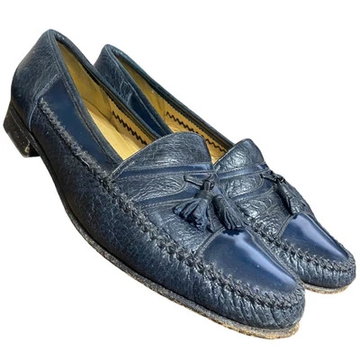 Moreschi 海军蓝真皮流苏乐福鞋 意大利制造 - 男式 10 码 — 第 1/4 张图片