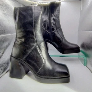Asos Design Damen indisches Leder weite Passform Rover Plateau Stiefel Größe UK 7 schwarz - Bild 1 von 20