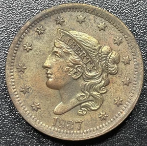 1837 Coronet Head Large Cent 1c Great High Grade Details Coin - Bild 1 von 2