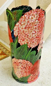 Vintage French Country Style Metal Art Tole Ware Floral Umbrella Stand 21" - Picture 1 of 6