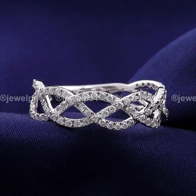 Moissanite Twisted Wedding Band Solid 14K White Gold 1.80 CT Excellent Round Cut - Image 1 of 4