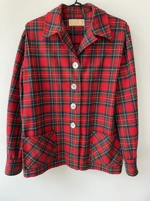 Винтажный 60-х PENDLETON куртка рубашка Shacket женщин L 16 шерсти 49er красный Tartan клетку - Изображение 1 из 4