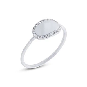 Anillo de sello de diamantes de talla redonda de 0,08 quilates en oro blanco de 14 k - Imagen 1 de 1
