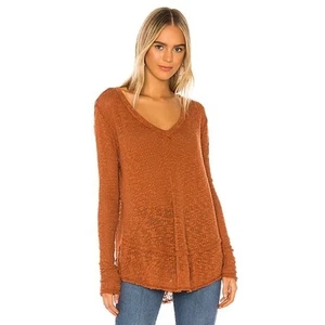 Free People Ocean Air Hacci Top Large Copper Orange Bohemian Long Sleeve - Picture 1 of 9