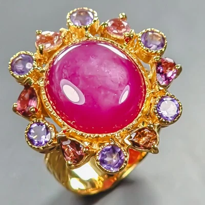 Handmade 10 t+ Ruby Ring 925 Sterling Silver Size 7.5 /R443383 - Image 1 of 4