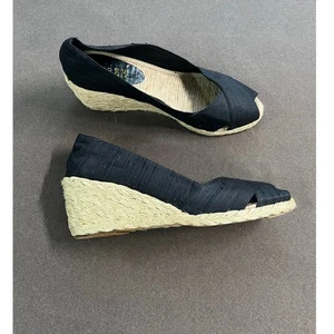 Ralph Lauren Cecelia Wedge Heel Open Toe Espadrilles Black Women's Size 8.5 - Picture 1 of 11