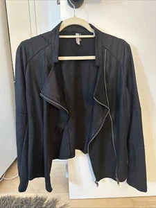 Miilla Stitchfix Womens Faux Suede Moto Jacket Double Zip Stretchy Black Sz S - Picture 1 of 5