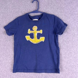 Mini Boden Shirt Boy 3/4 Y Blue Anchor Sailor Appliqué Short Sleeve Nautical - Picture 1 of 9