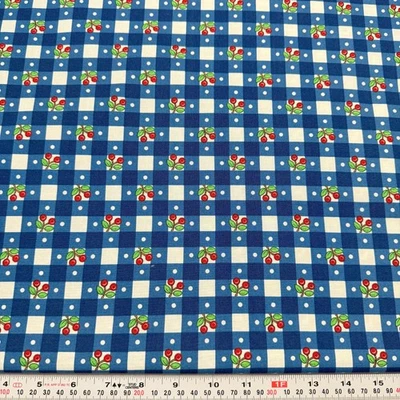 Vintage Mary Engelbreit 2002 Cranston Cherry Blue Check Cotton by the HALF YARD - Image 1 of 2
