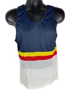 Vintage Track Jersey Tank Top Medium Navy Yellow Red Athtex NOS Running 80s - Image 1 of 4