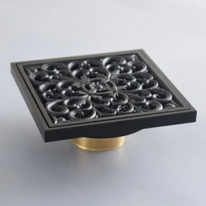 Black Brass Flower Floor Drain Square Bathroom Wet room Shower Drain mhr161 - Picture 1 of 6